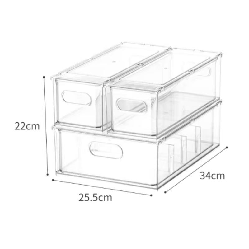 Aesthetic Kitchen Storage Box for Under-Sink, Pantry & Countertop Organization – Stackable Clear Refrigerator Storage Drawer – Fridge Organizer with Pull-Out Drawer