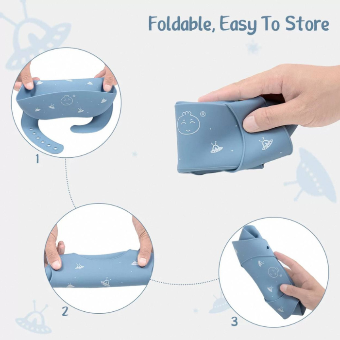 Waterproof Print Baby Bib / Toddler / Ruffle / Silicone with Catch Pocket / Patterned