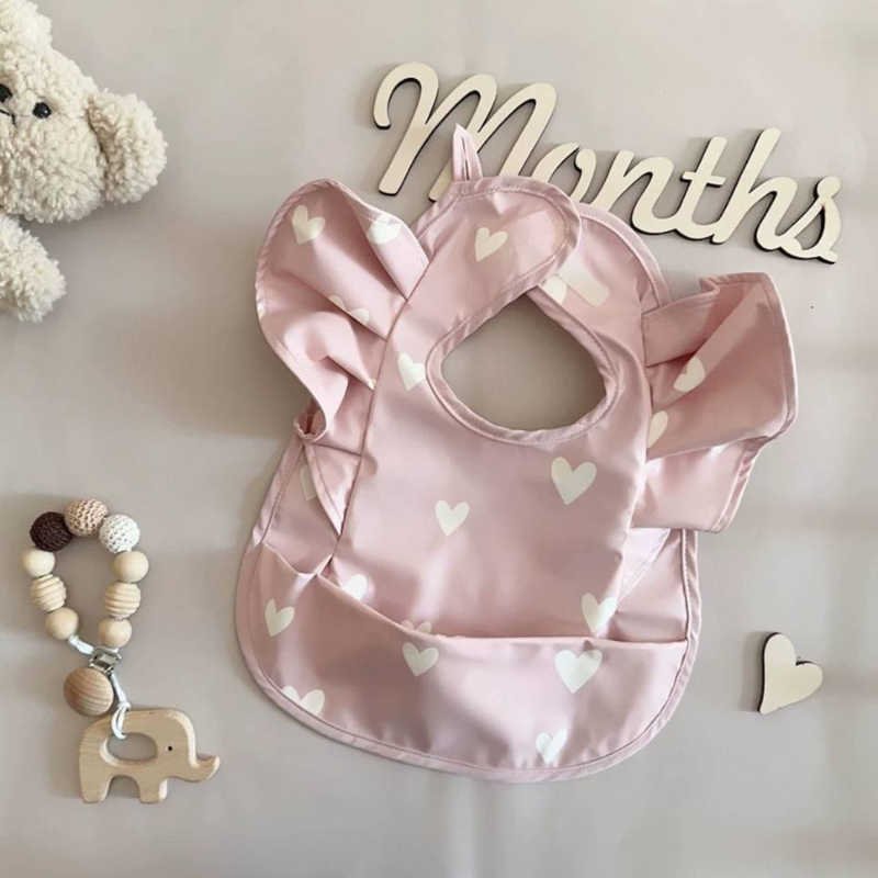 Waterproof Print Baby Bib / Toddler / Ruffle / Silicone with Catch Pocket / Patterned