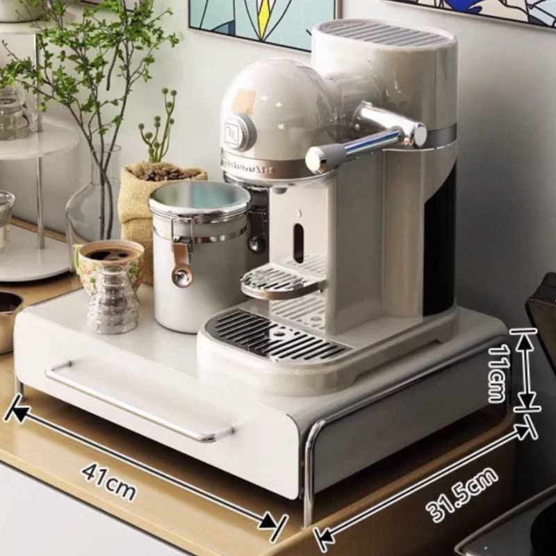 Coffee Machine Kitchen Pantry Organizer Rack – Espresso Station with Drawer, Capsule Rack, Extendable Shelf – Space-Saving, Stylish Coffee Bar Organizer for Home or Office