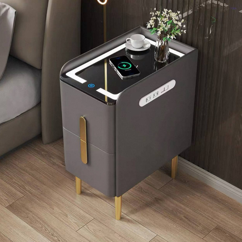 Smart Bedside Cabinet with Wireless Charging & 3-Color LED Lights – Modern Nightstand with Storage Drawer for Bedroom & Living Room