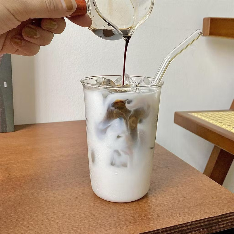 Aesthetic glass cup Fluted ribbed Drinking Glass Mug for Ice Coffee, Matcha Cocktails tea 