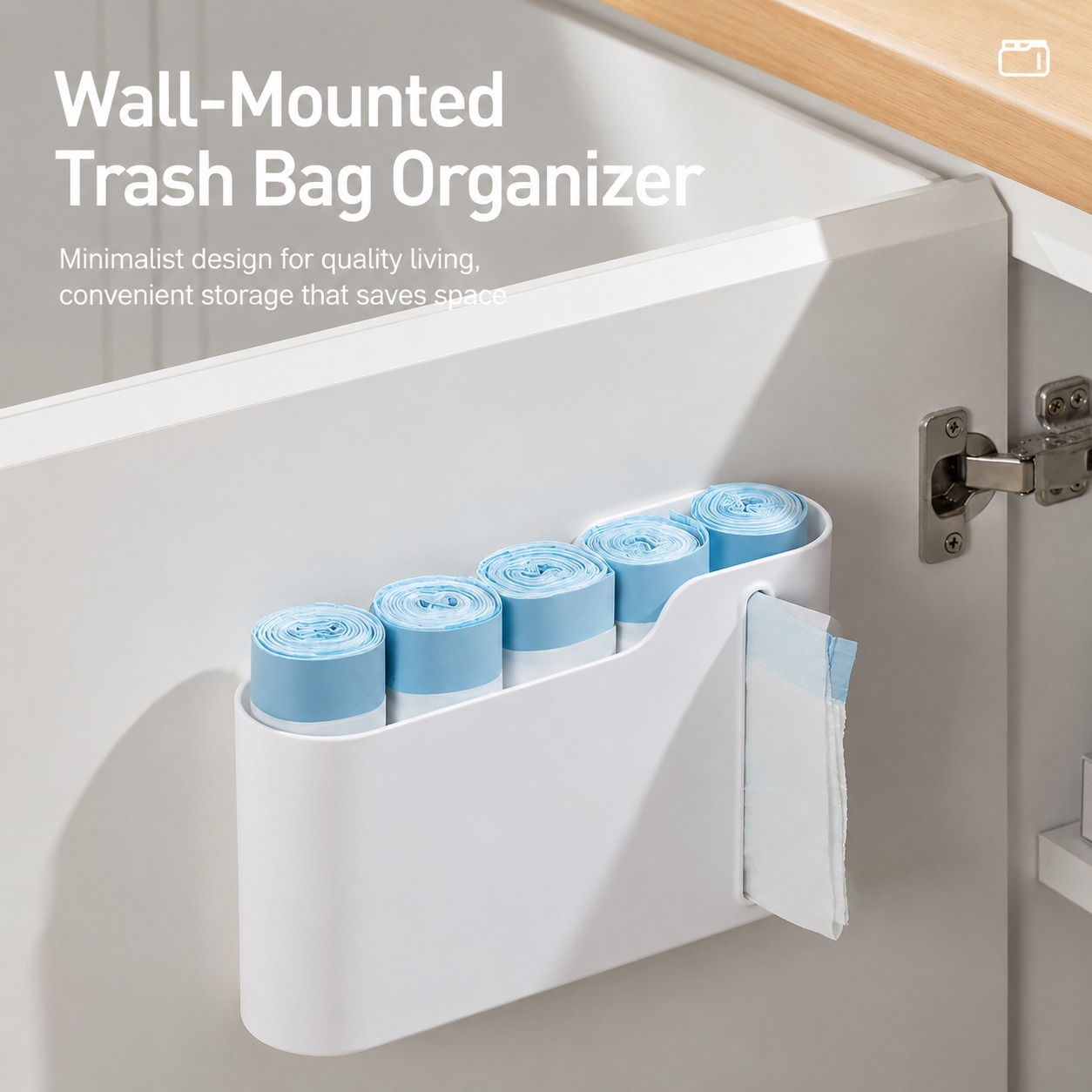 Trash Bag Organizer & Dispenser – Space-Saving Plastic Bag Roll Holder for Kitchen Cabinets, Self-Adhesive Storage Box with Easy-Pull Side Opening