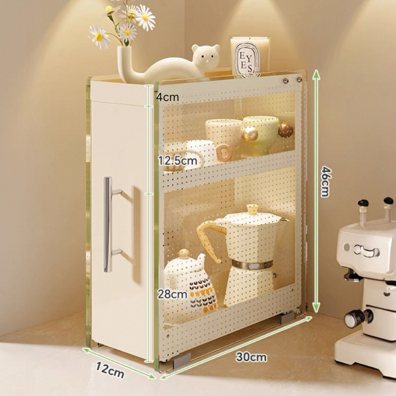 Minimalist Kitchen Countertop Sliding Drawer Cabinet pantry – Organizer with Pull-Out Drawers – Space-Saving Storage Rack for Spices, Coffee Pods, Utensils – Sturdy Metal Frame 