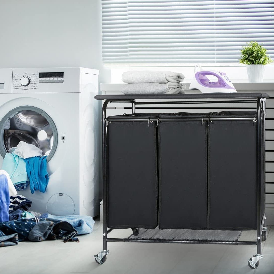 Holly Movable Laundry Sorter basket with Folding & ironing board station