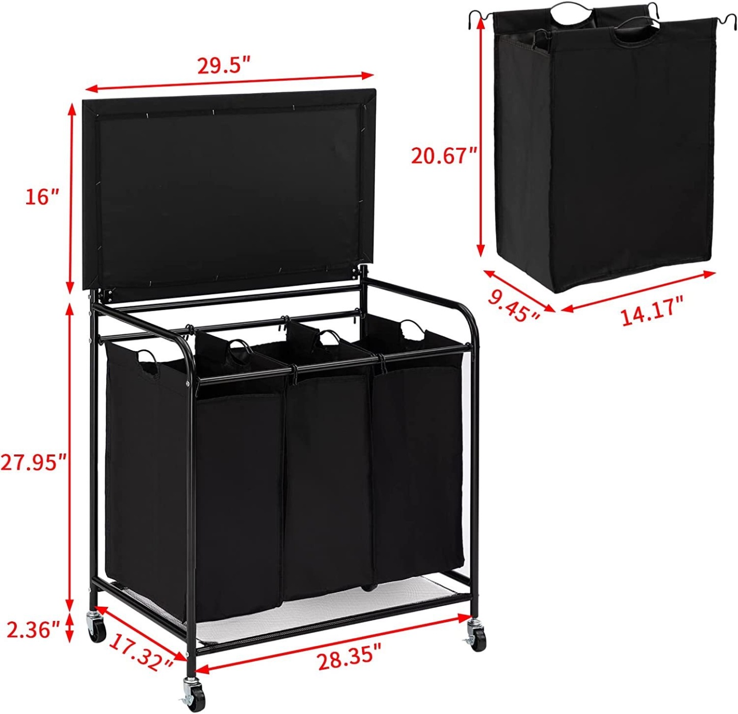 Holly Movable Laundry Sorter basket with Folding & ironing board station