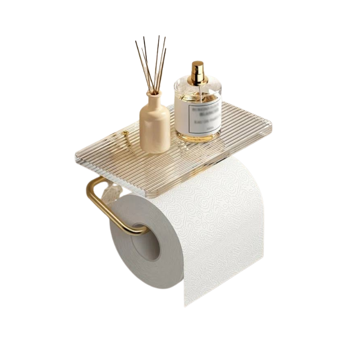 Bathroom Toilet paper roll holder / Fluted x Gold details / Acrylic rack