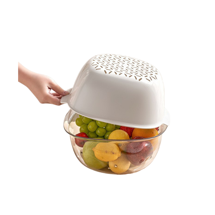 2-in-1 kitchen Strainer/ Colander & Bowl Sets, Large Plastic Washing Bowl and basket, Detachable for Fruits Vegetable Cleaning Washing Mixing