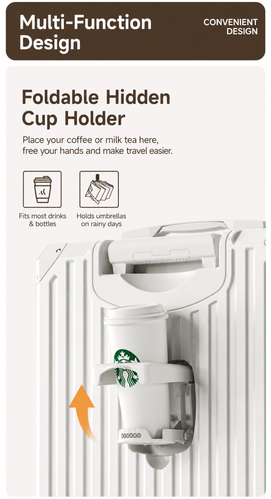Hard Shell Travel Luggage with TSA Lock, USB & Type-C Charging Port, Cup Holder, Phone Stand, Spinner Wheels Travel Suitcase