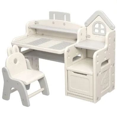 Kids 3 in 1 Multifunctional Desk, Kids Activity Table, Children Height Adjustable Learning Desk, Toddler Drawing Table Art Table with Chair Set