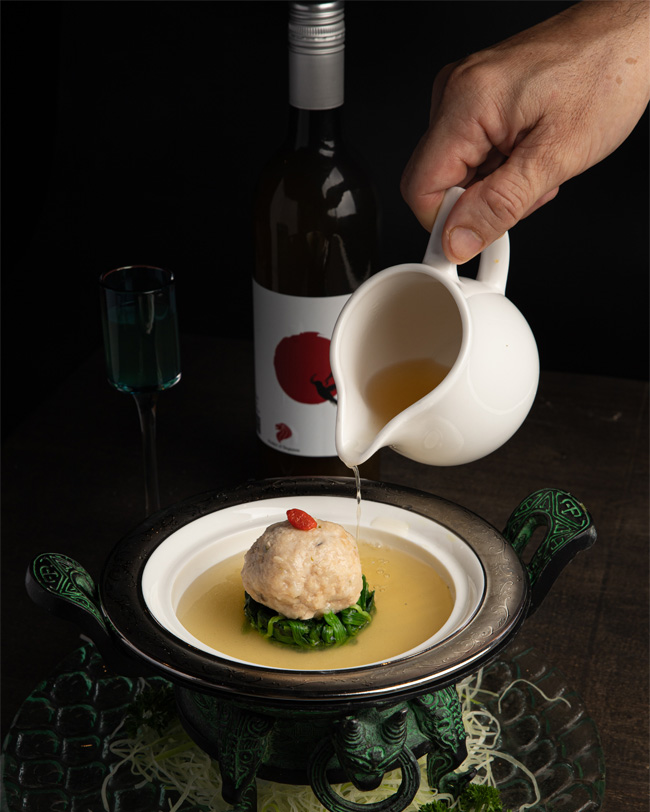 Braised meatball, Chinese wine broth, Hakka rice wine, 客家黄酒明珠。