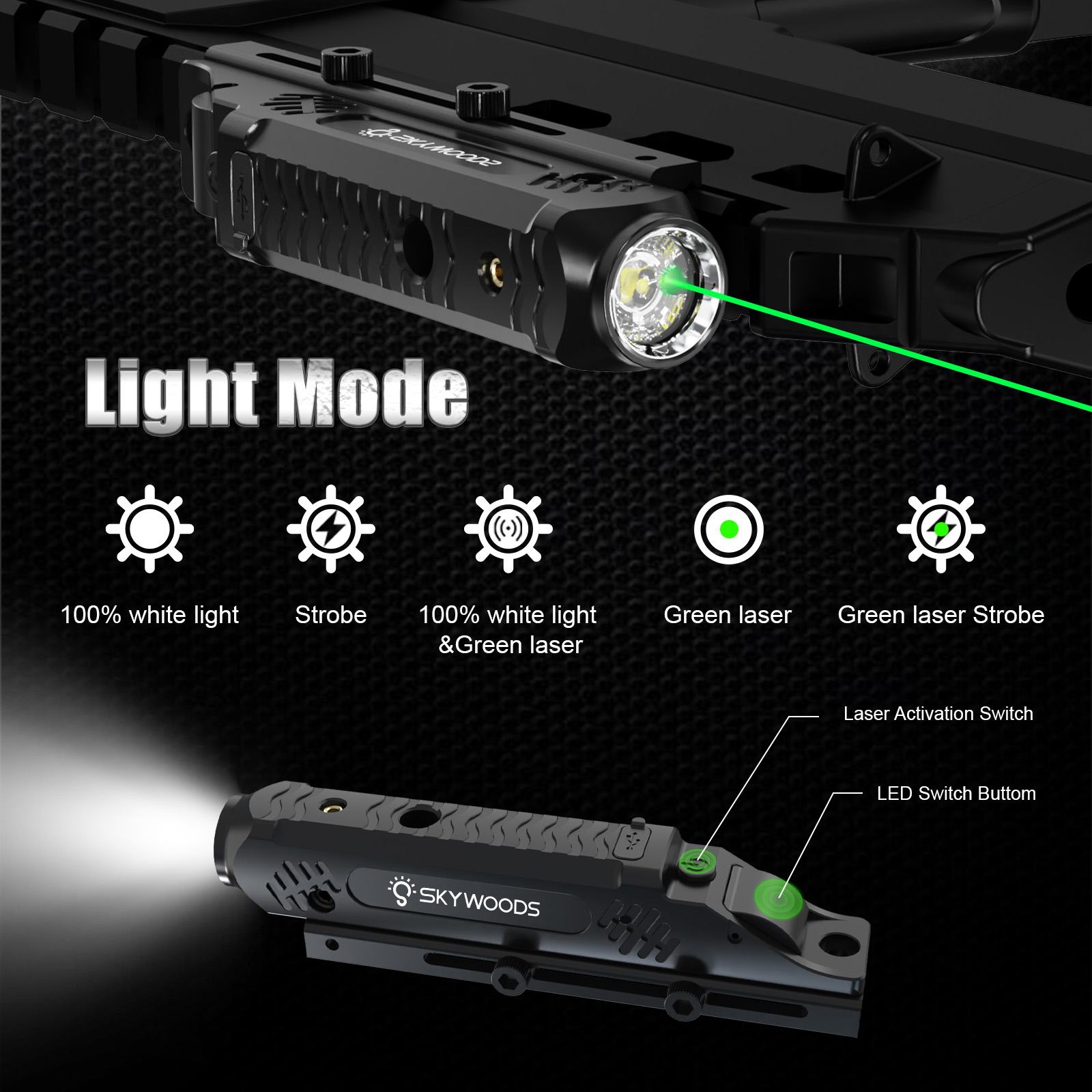 Skywoods - Tactical Rifle Light + Green Laser (750lu) (RL750G)