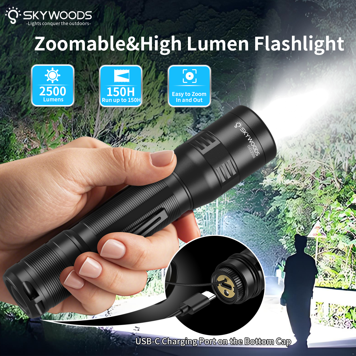 Skywoods - Outdoor Flashlight Zooming (2500lu) (OZL2500)