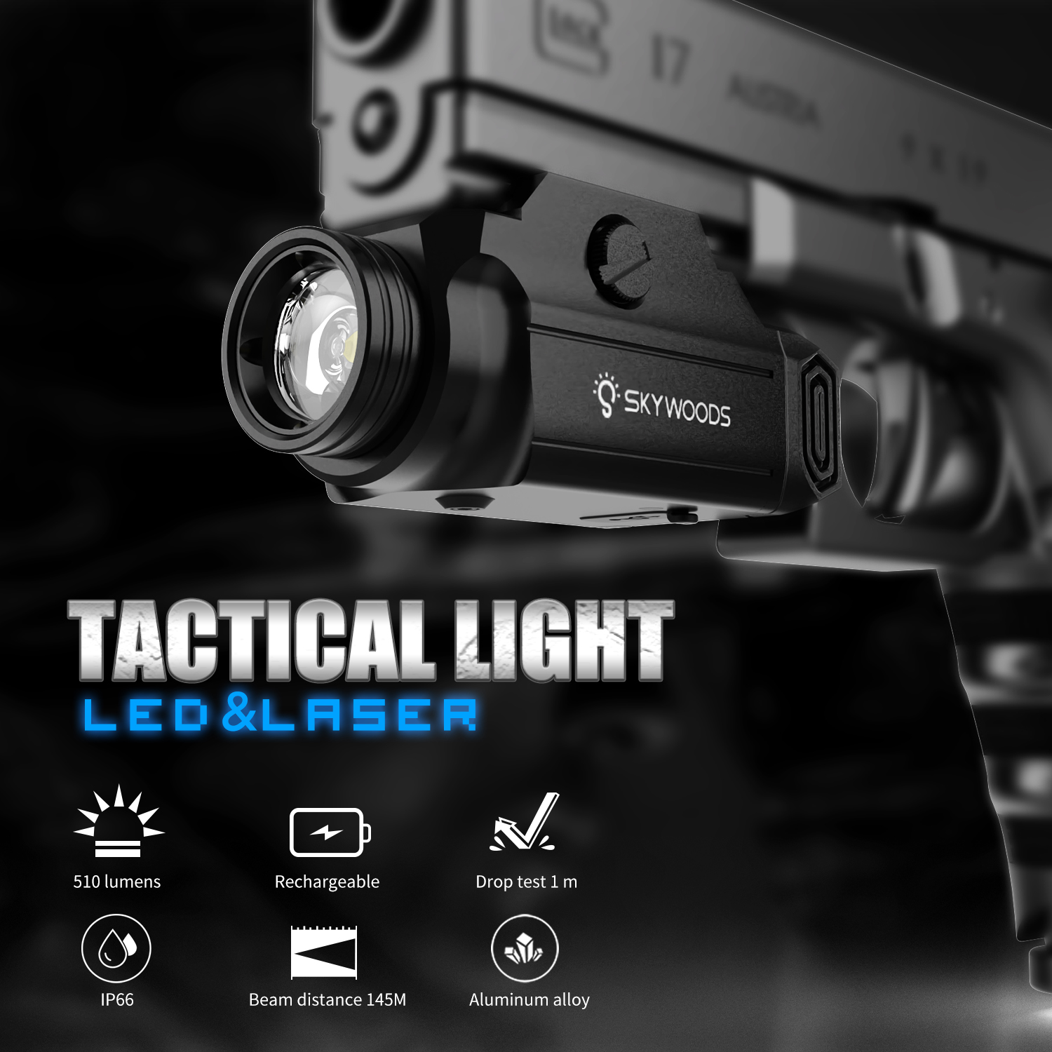 Skywoods - Tactical Pistol Light (510lu) + Red Laser (PL510R)
