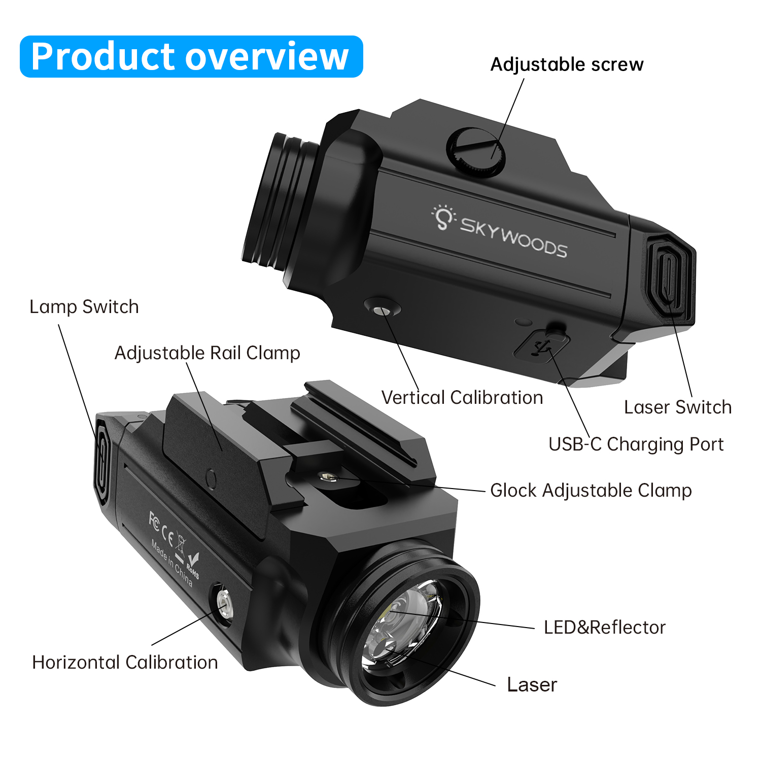 Skywoods - Tactical Pistol Light (510lu) + Red Laser (PL510R)