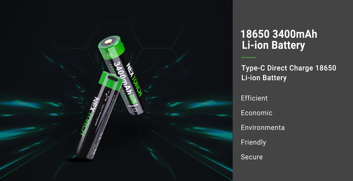 Nextorch - Lithium Ion Battery 18650 3400mah USB-C 