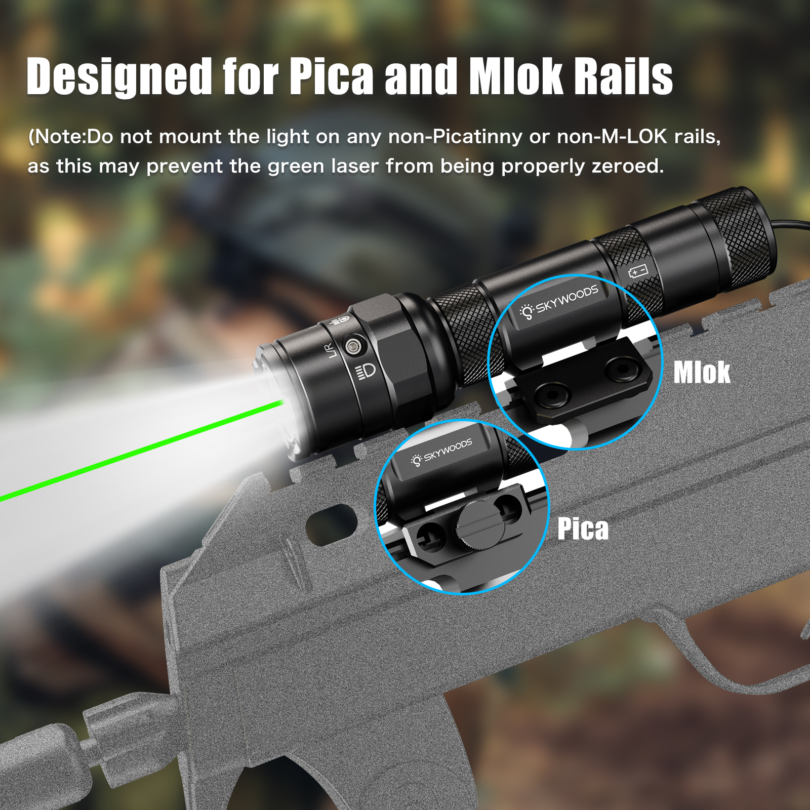 Skywoods - Tactical Rifle Light + Green Laser (900lu) (RL900G)