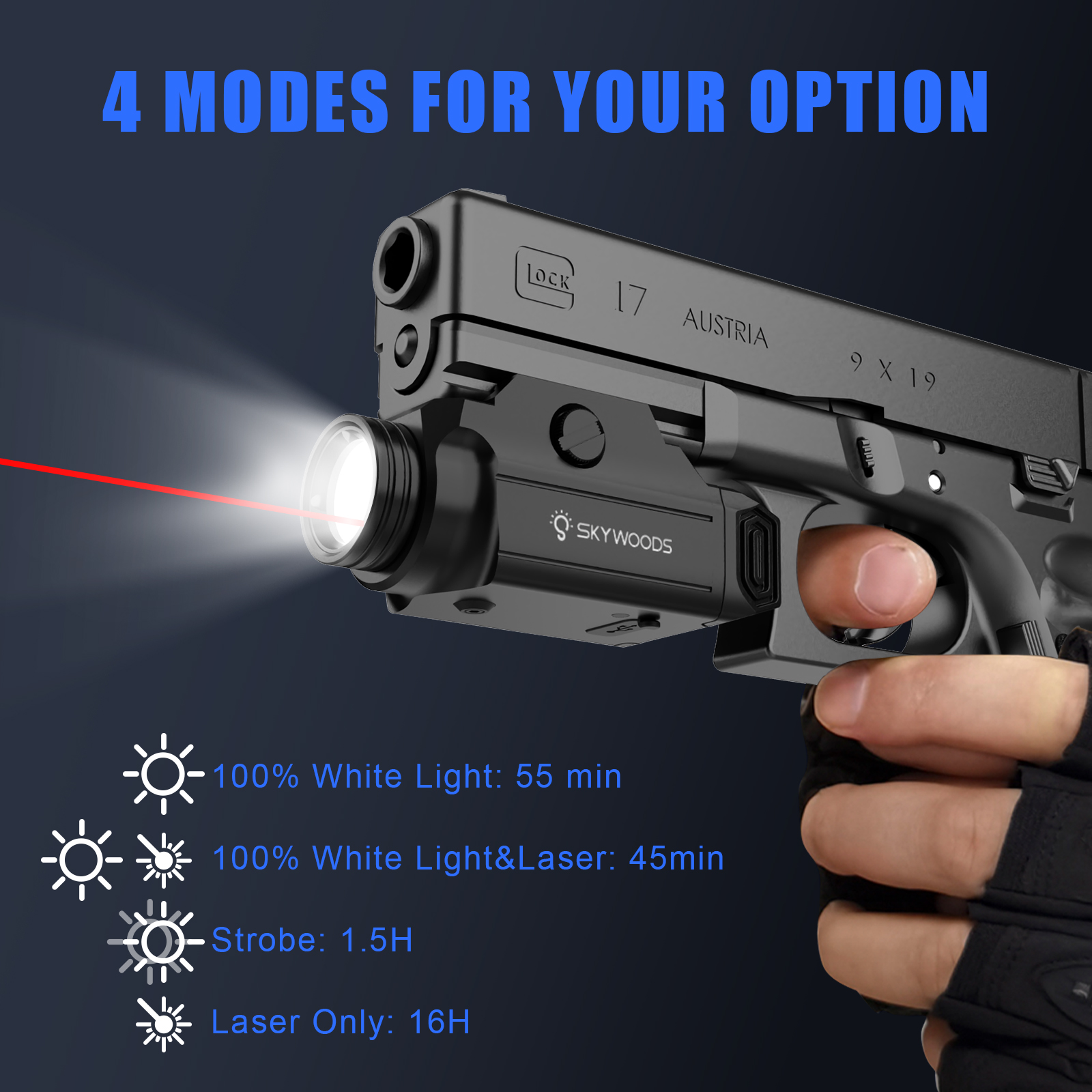 Skywoods - Tactical Pistol Light (510lu) + Red Laser (PL510R)