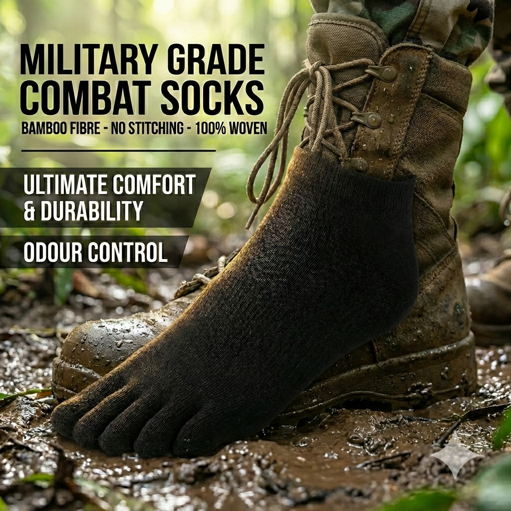 Black Stealth - Tactical Anti-Heat Toe Socks for Boots  (High Cut) V2 (1 Pair)