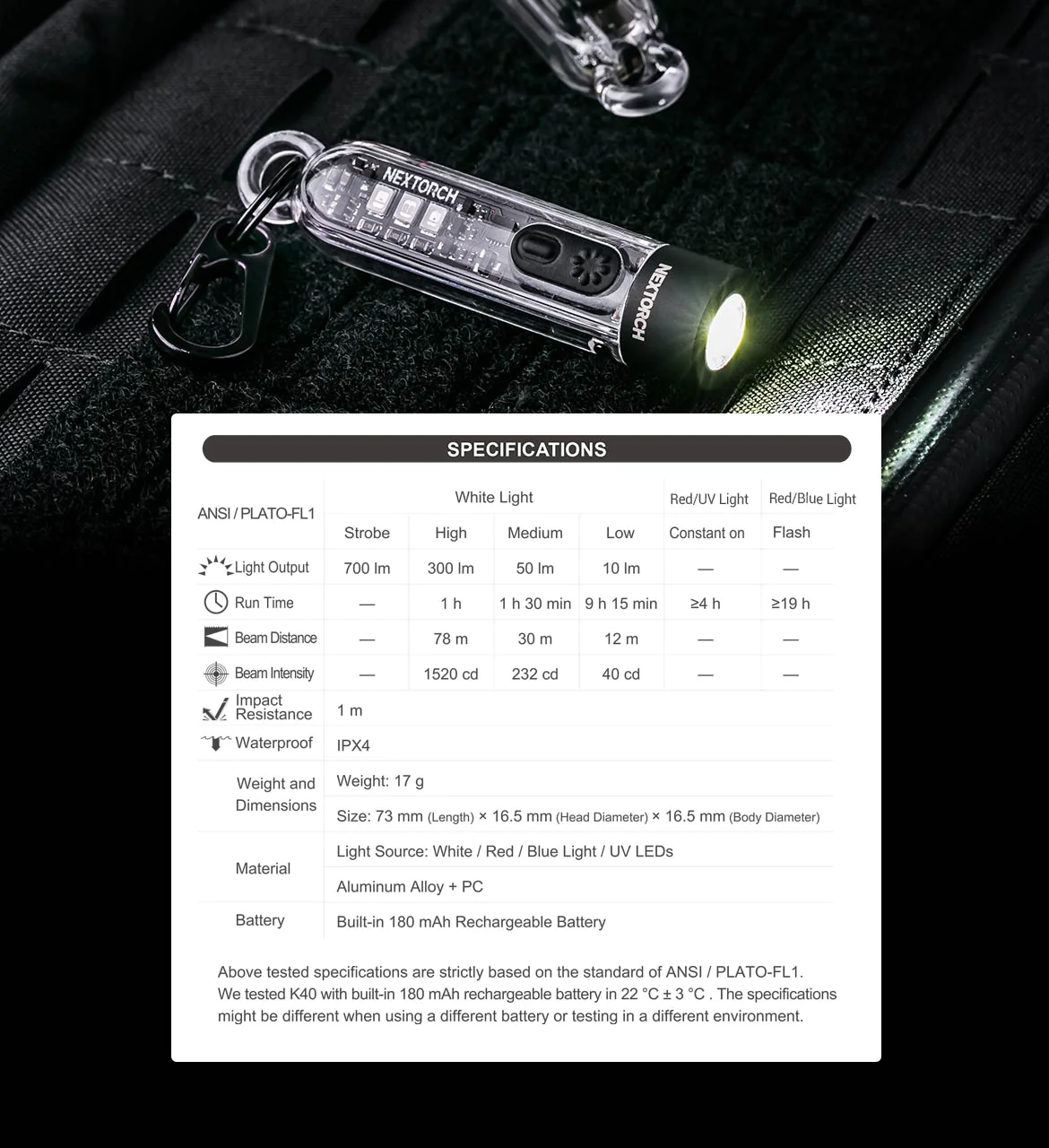 Nextorch - K40 Multi-light Keychain Flashlight Beacon