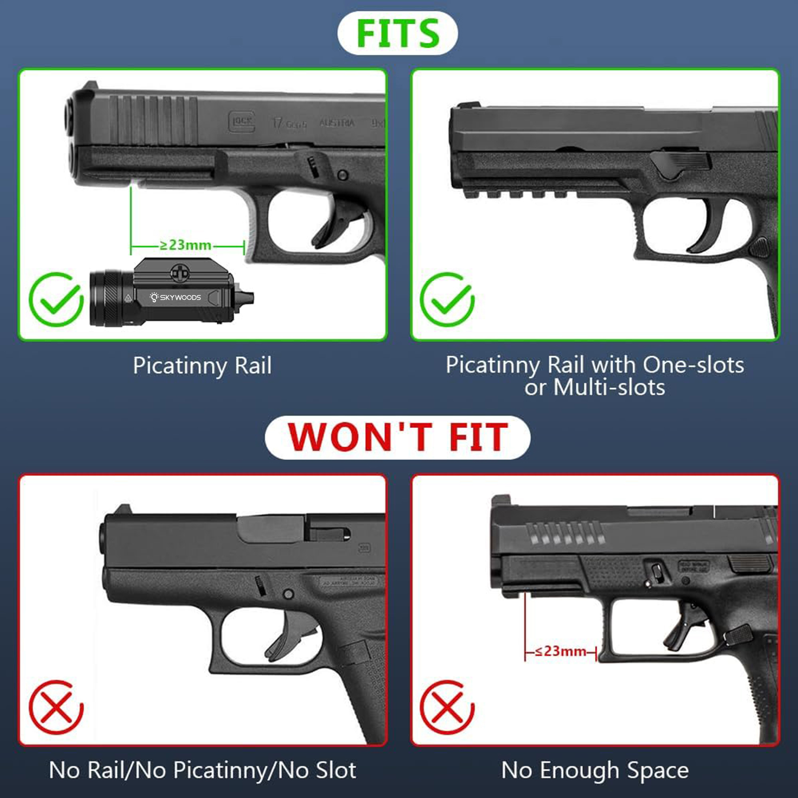 Skywoods - Tactical Pistol Light + Green Laser (800lu) (PL800)