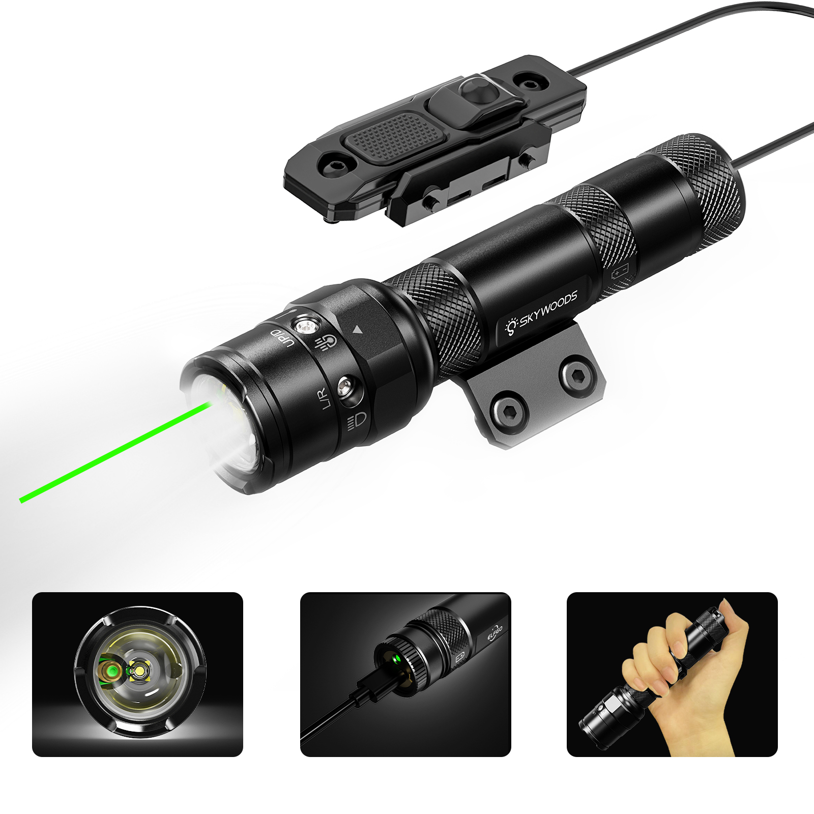 Skywoods - Tactical Rifle Light + Green Laser (900lu) (RL900G)