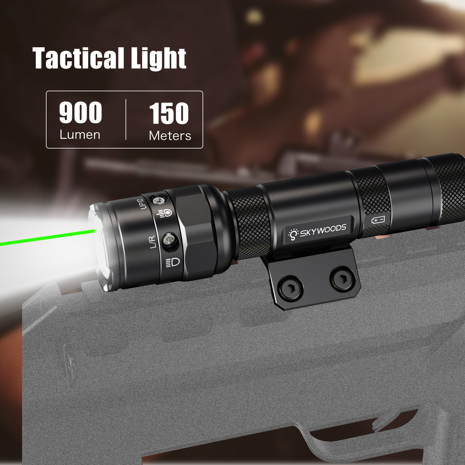 Skywoods - Tactical Rifle Light + Green Laser (900lu) (RL900G)