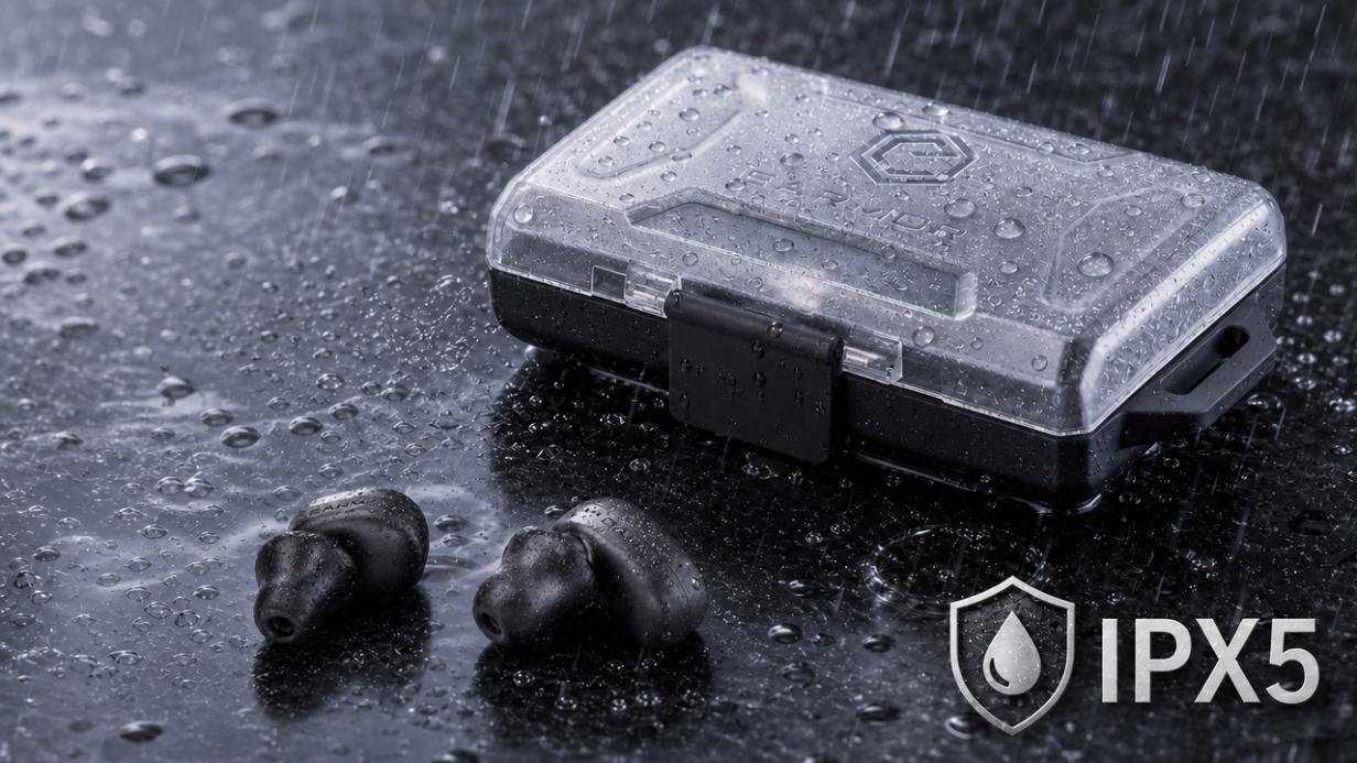 IPX5 water resistance - earbuds in rain