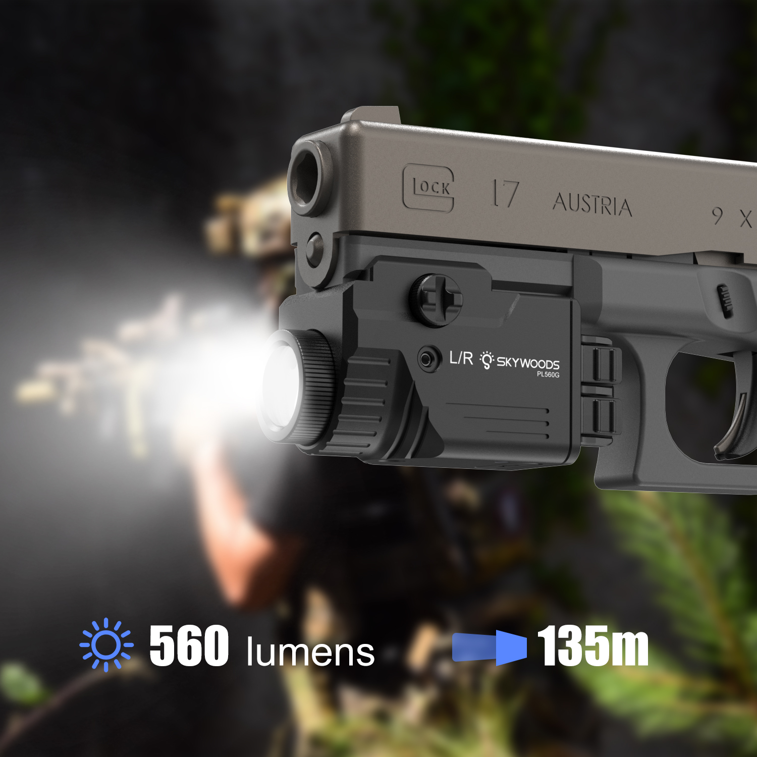 Skywoods - Tactical Pistol Light (560lu) + Green Laser (PL560G)