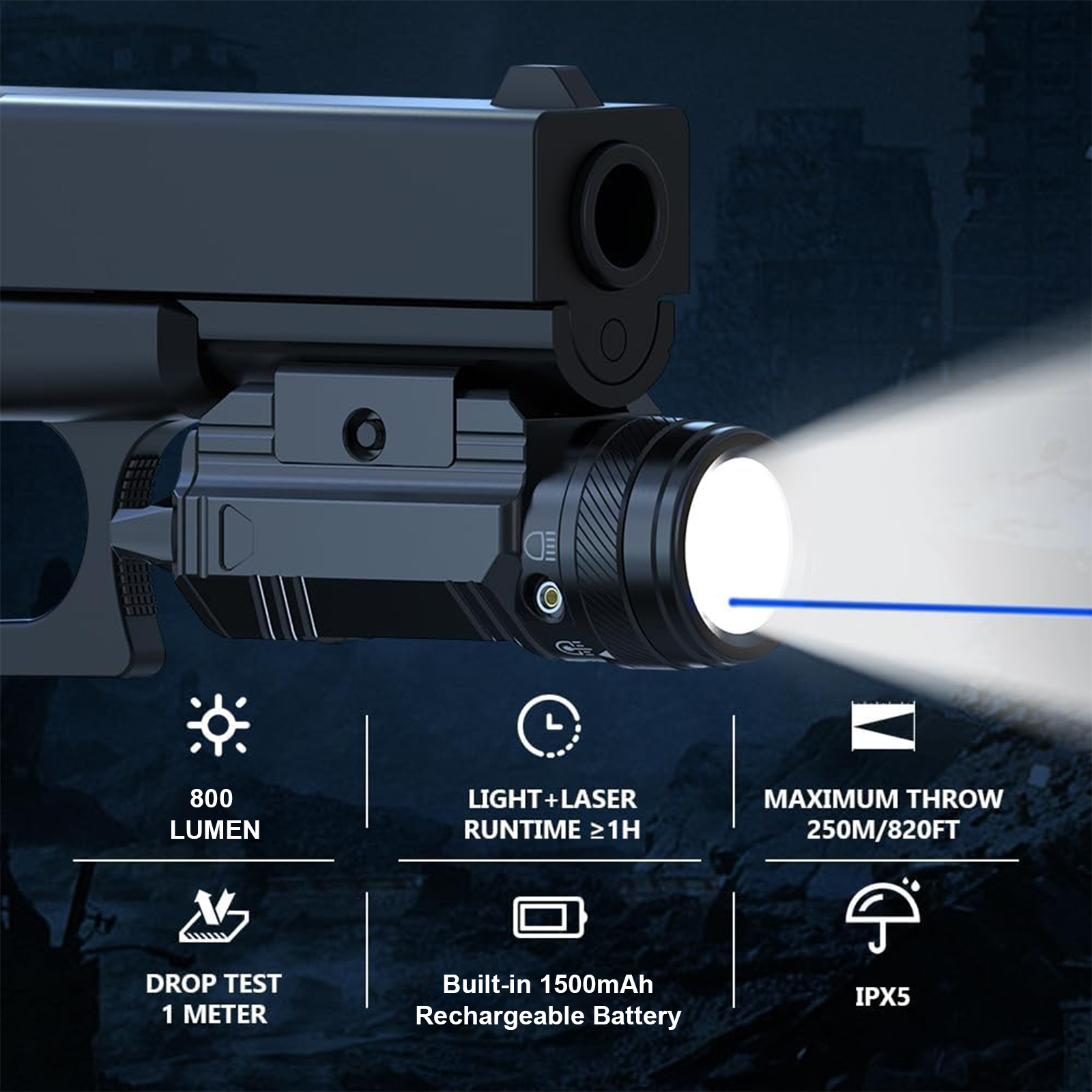 Skywoods - Tactical Pistol Light + Green Laser (800lu) (PL800)