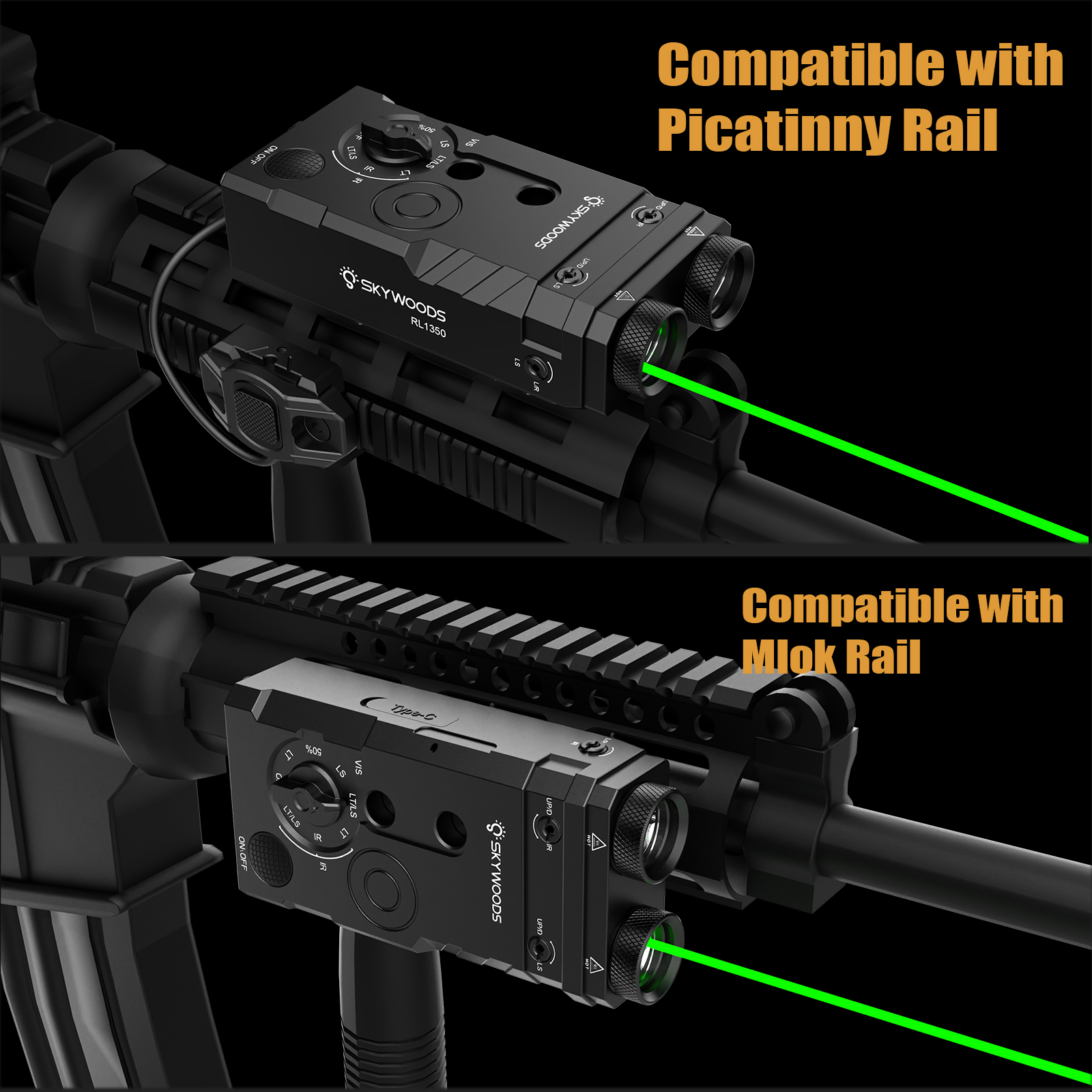 Skywoods - Tactical Rifle Light + Green Laser (1350lu) (RL1350)