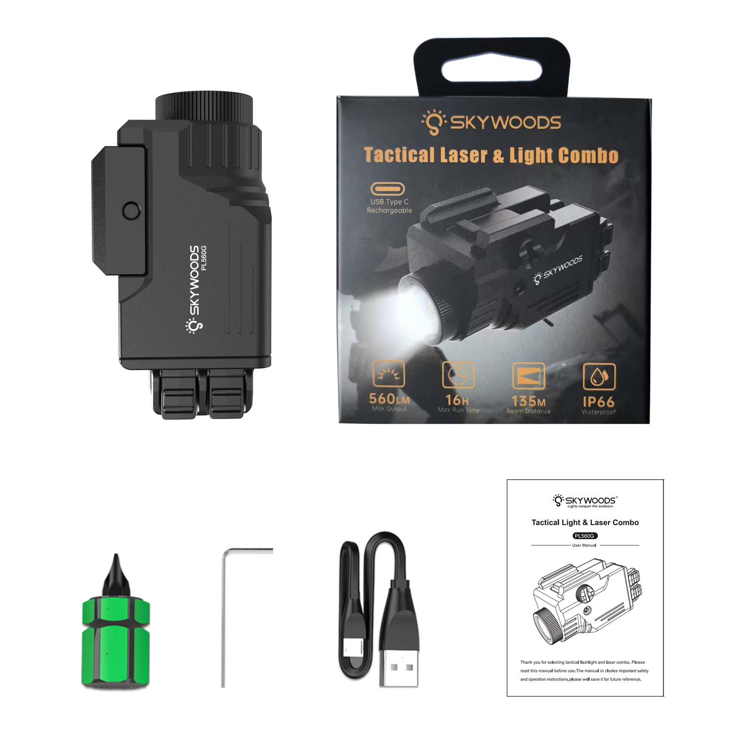 Skywoods - Tactical Pistol Light (560lu) + Green Laser (PL560G)