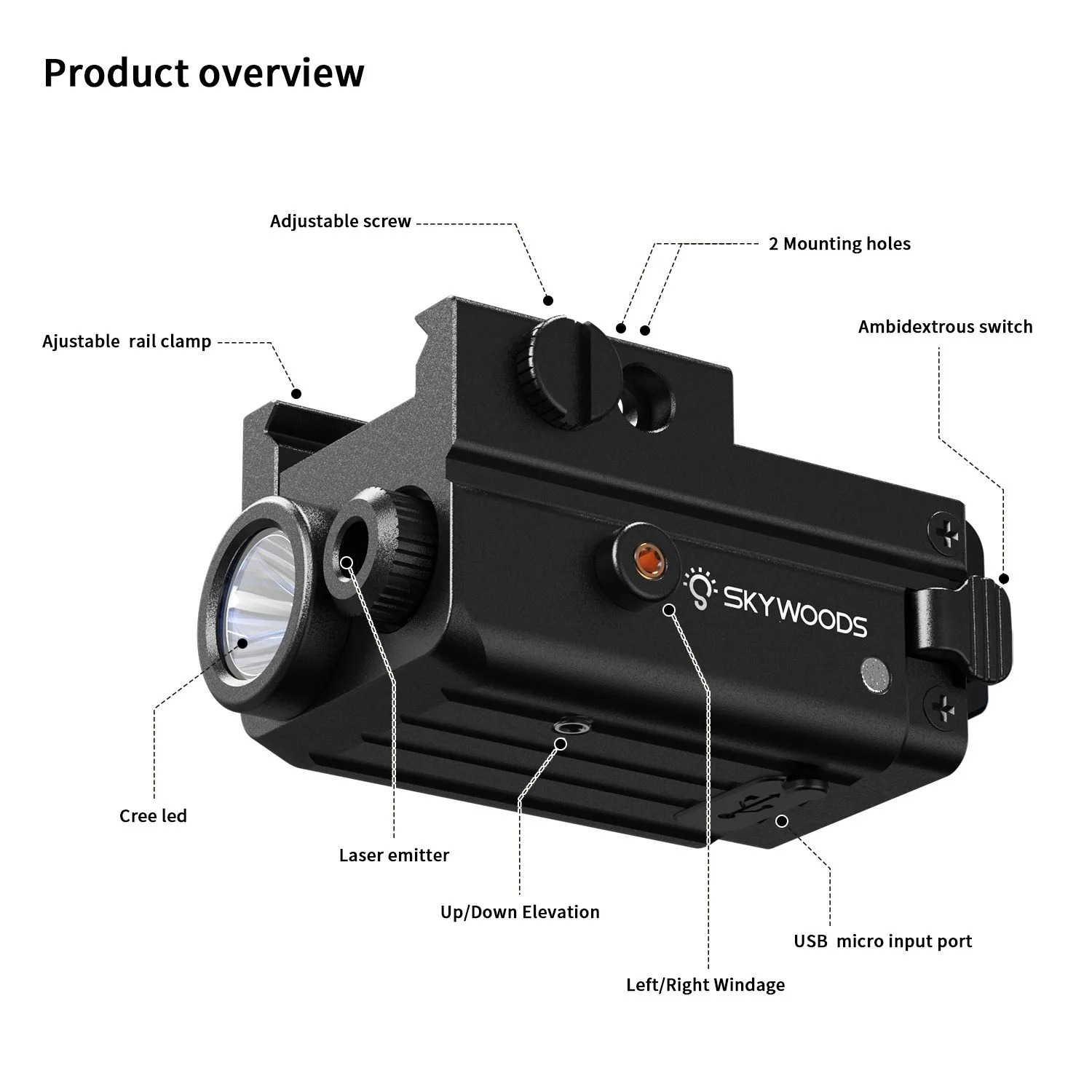 Skywoods - Tactical Pistol Light (300lu) + Green Laser (PL300G)