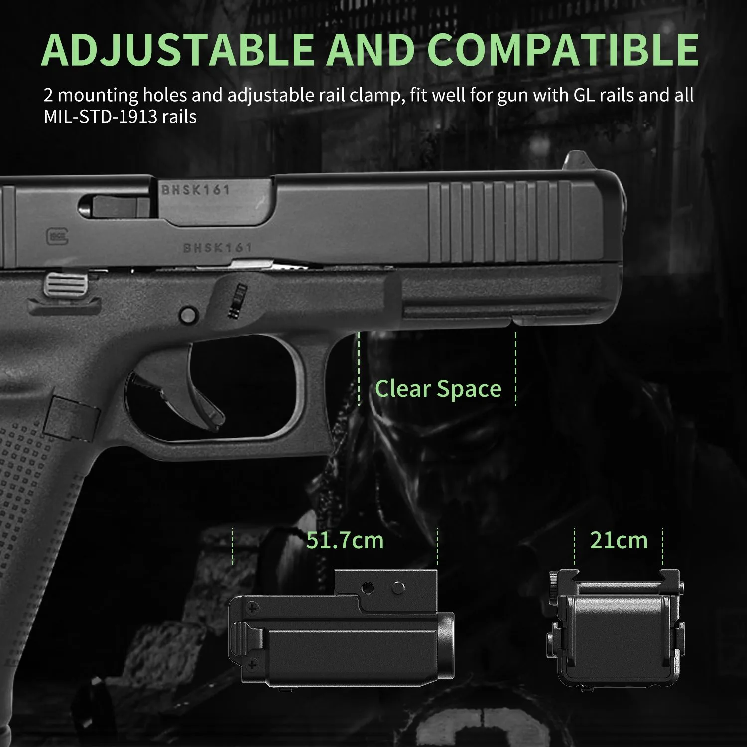 Skywoods - Tactical Pistol Light (300lu) + Green Laser (PL300G)