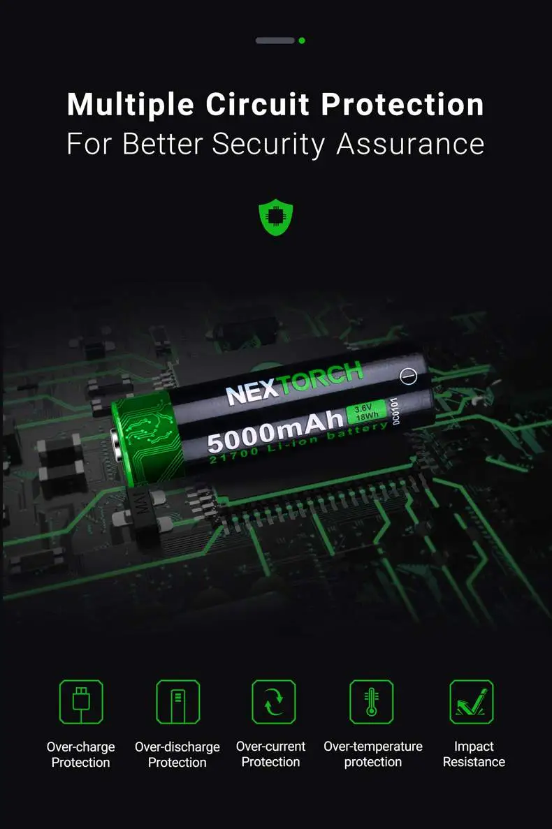 Nextorch - Lithium Ion Battery 21700 5000mah USB-C 