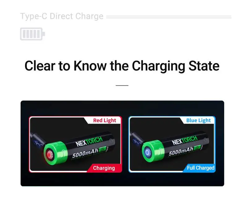 Nextorch - Lithium Ion Battery 21700 5000mah USB-C 