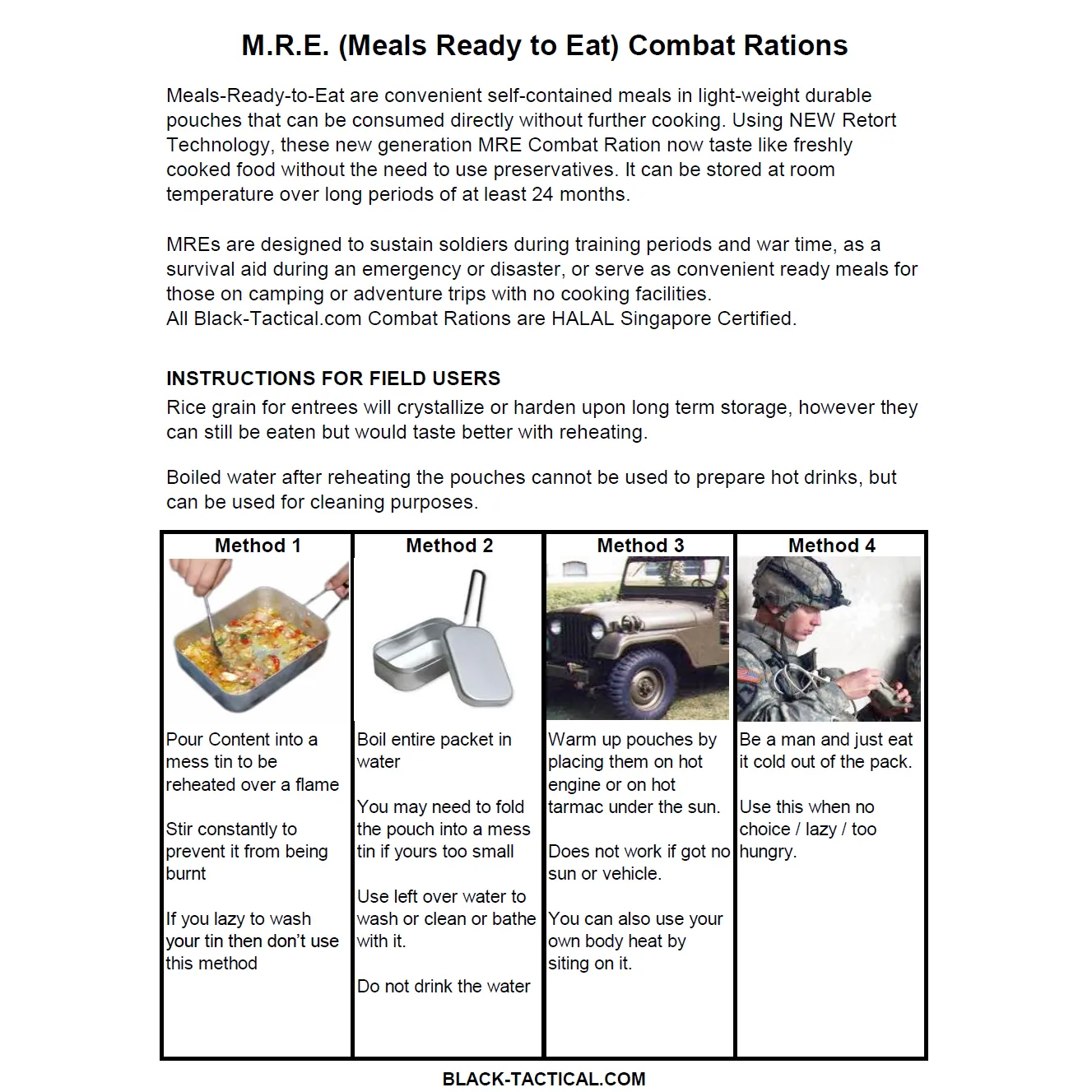 Combat Ration - Meal Ready to Eat (MRE) 