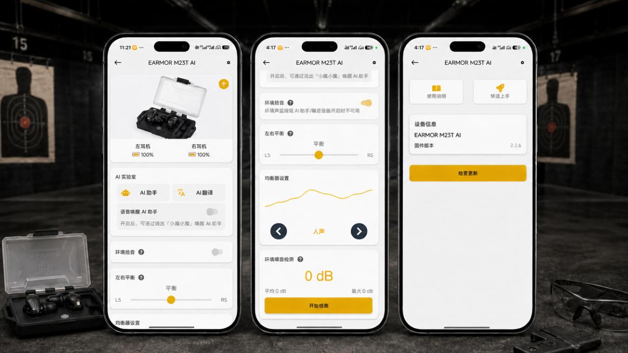 EARMOR app control center - EQ dB meter battery