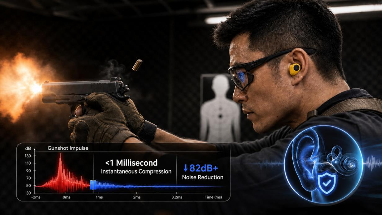 Impulse noise suppression under 1 millisecond - gunshot at shooting range