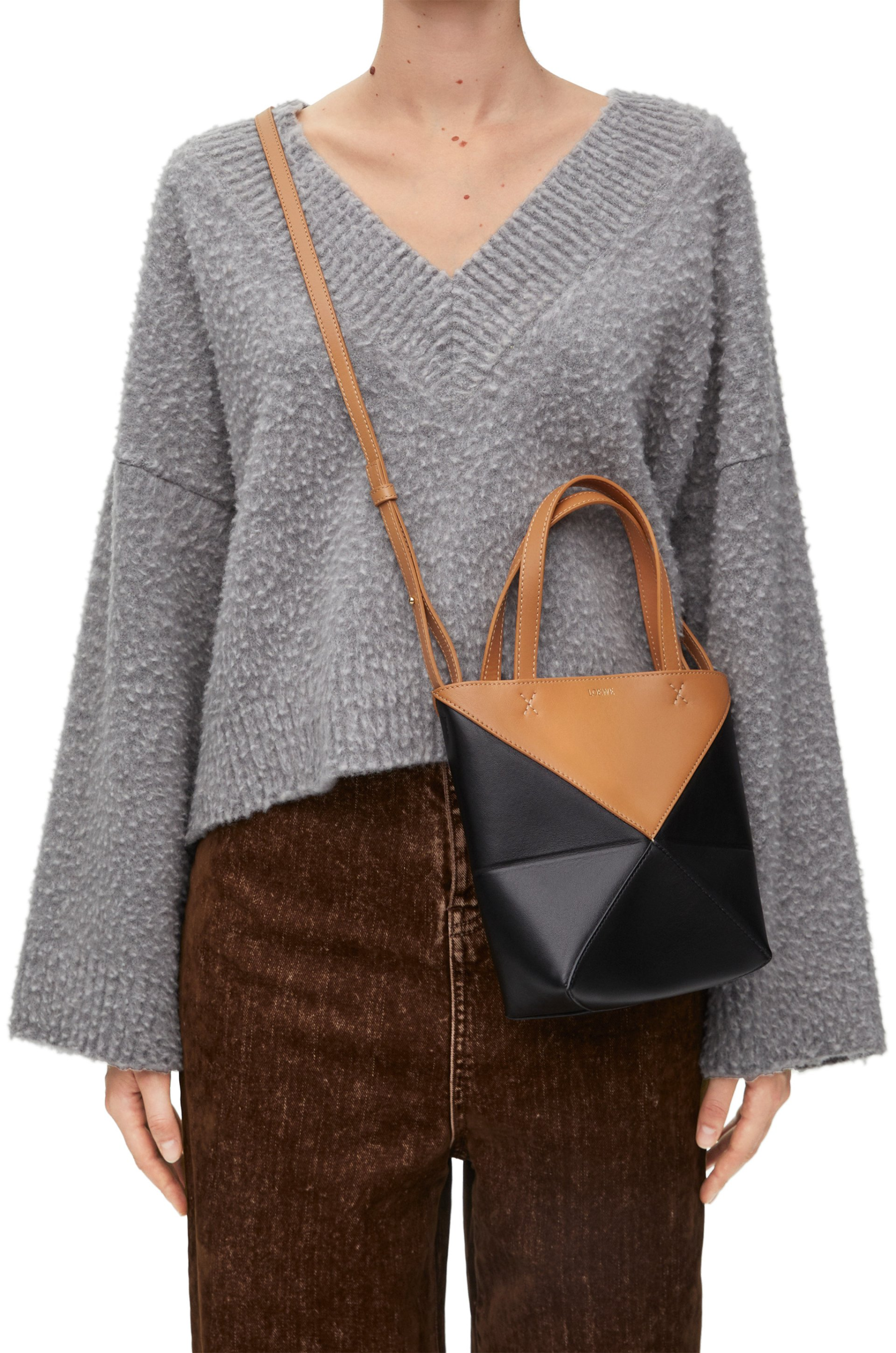 Mini Puzzle Fold Tote in shiny calfskin