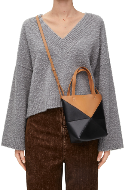 Mini Puzzle Fold Tote in shiny calfskin