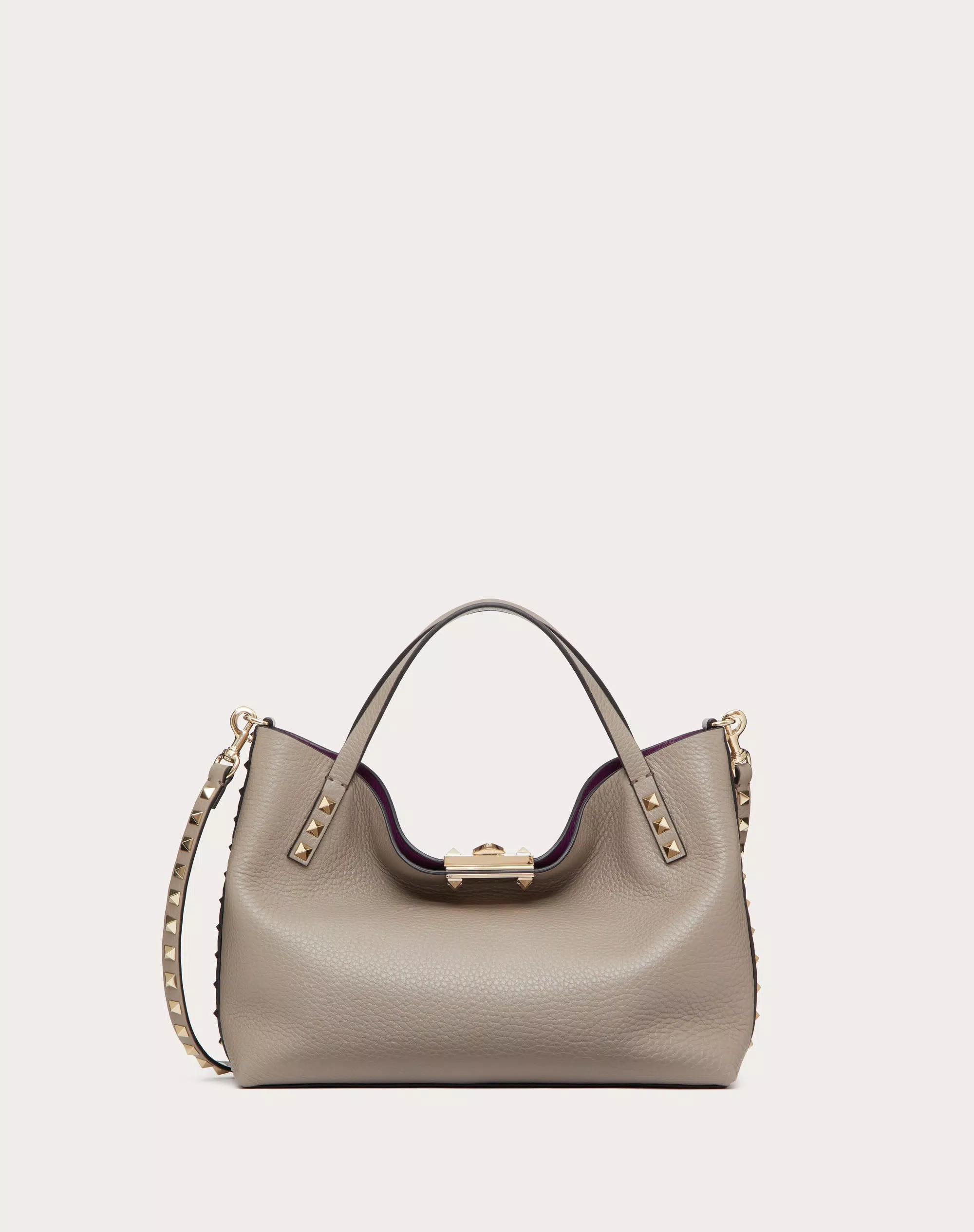 SMALL ROCKSTUD GRAINY CALFSKIN BAG WITH CONTRASTING LINING