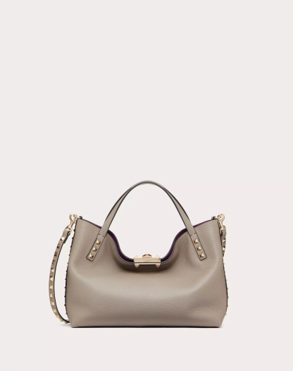 SMALL ROCKSTUD GRAINY CALFSKIN BAG WITH CONTRASTING LINING