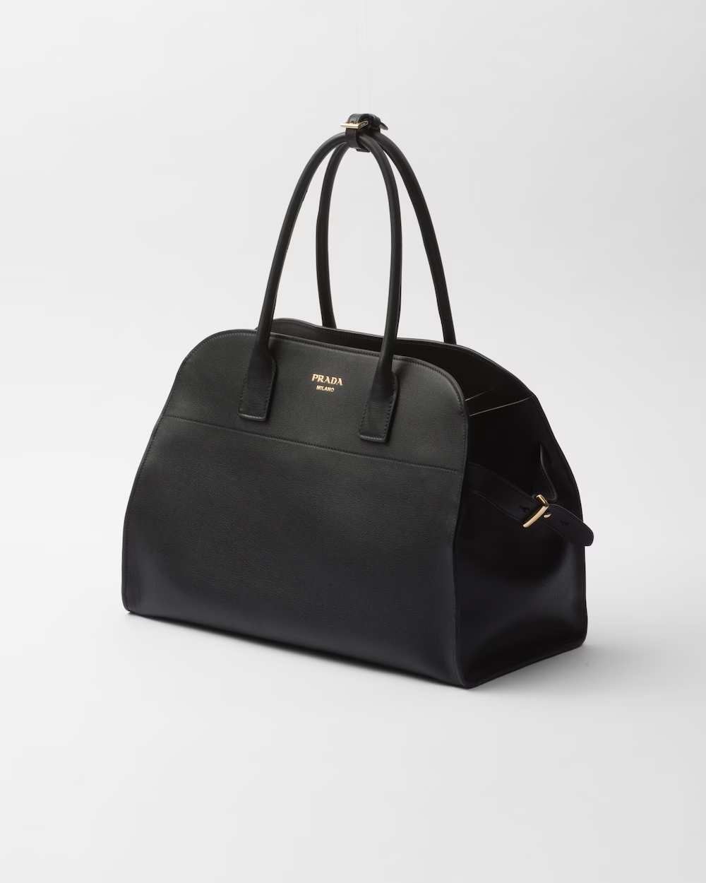 Large leather tote bag with buckles