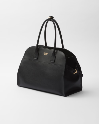 Large leather tote bag with buckles