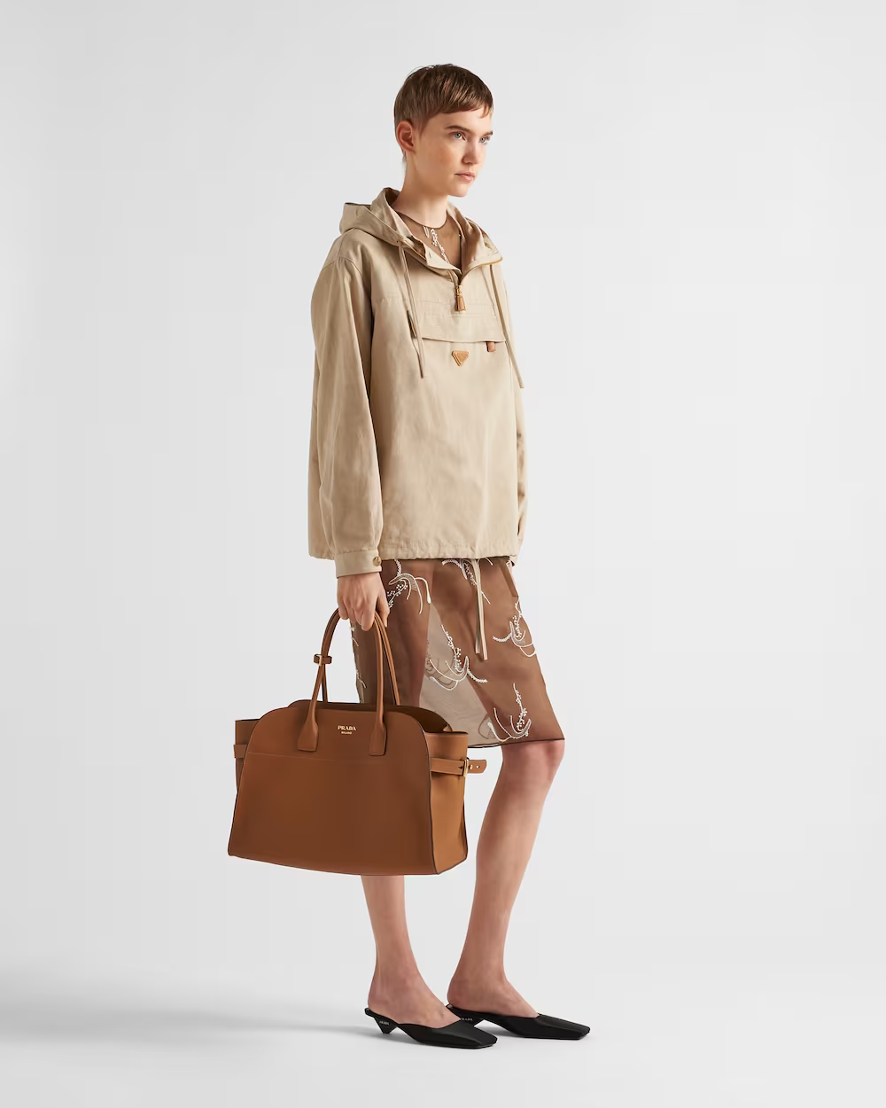 Large leather tote bag with buckles