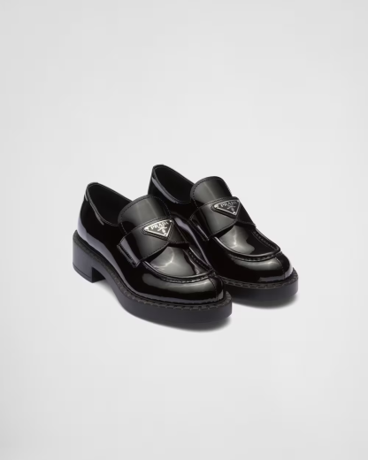 Chocolate patent leather loafers