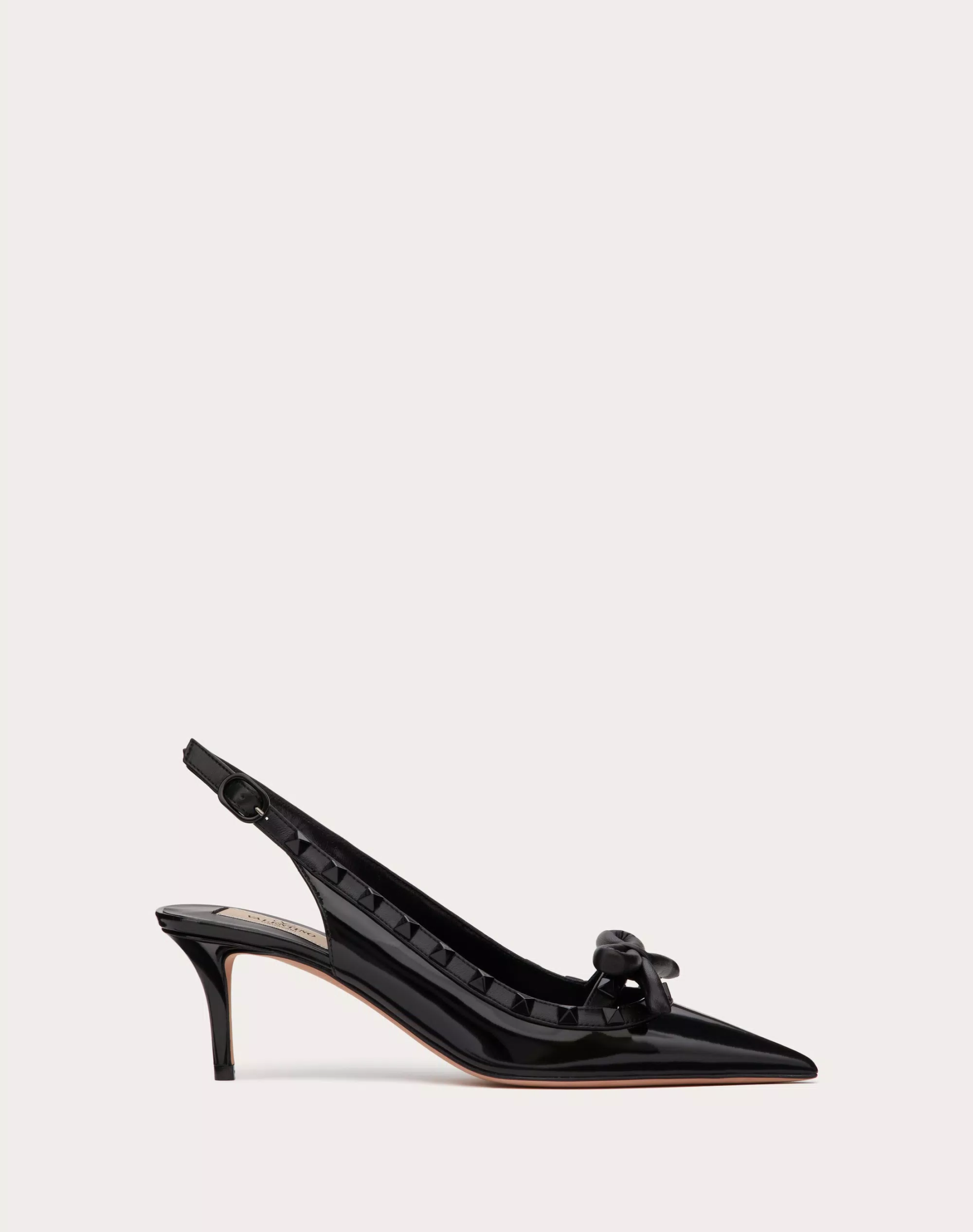 ROCKSTUD BOW SLINGBACK PUMP IN PATENT LEATHER WITH MATCHING STUDS 60MM