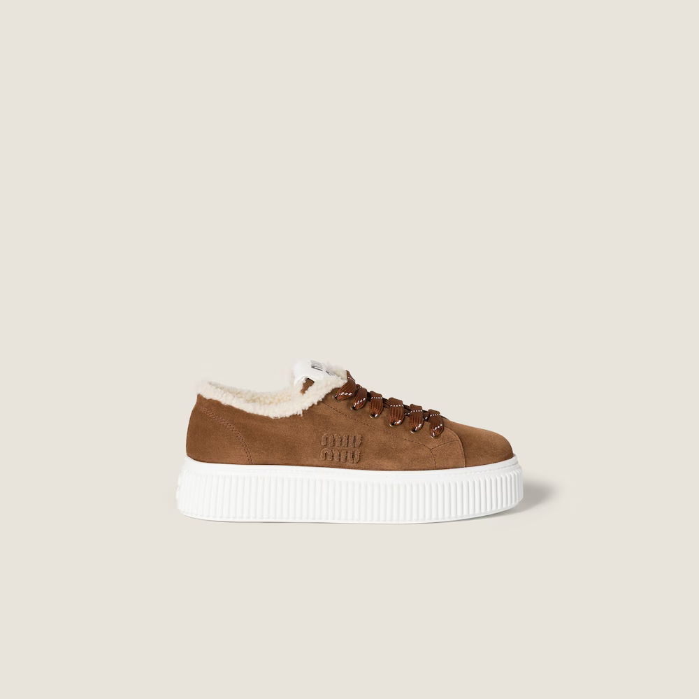 Suede and shearling sneakers