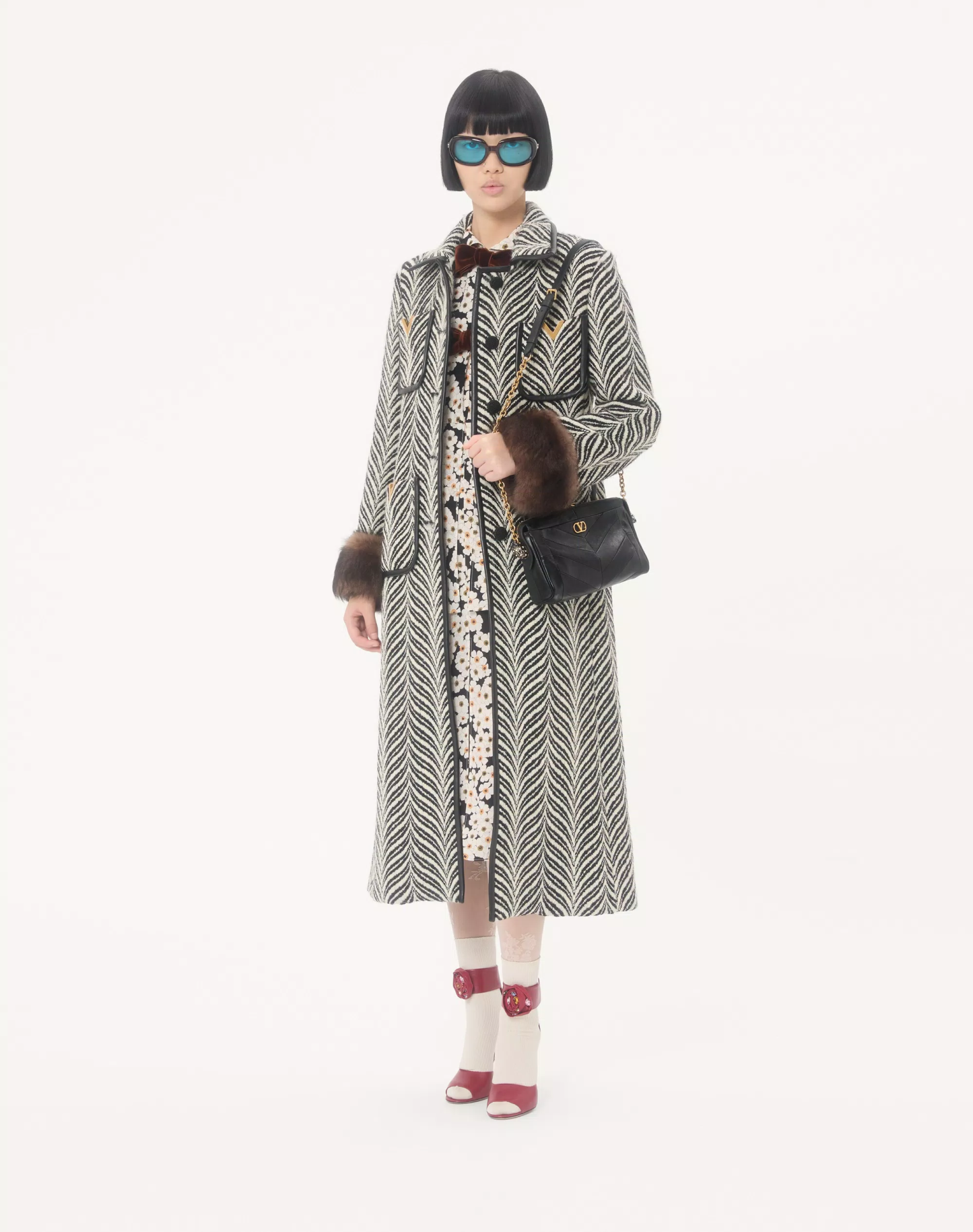 Valentino Garavani Panthea Small Shoulder Bag In Nappa Leather With A Chevron Pattern